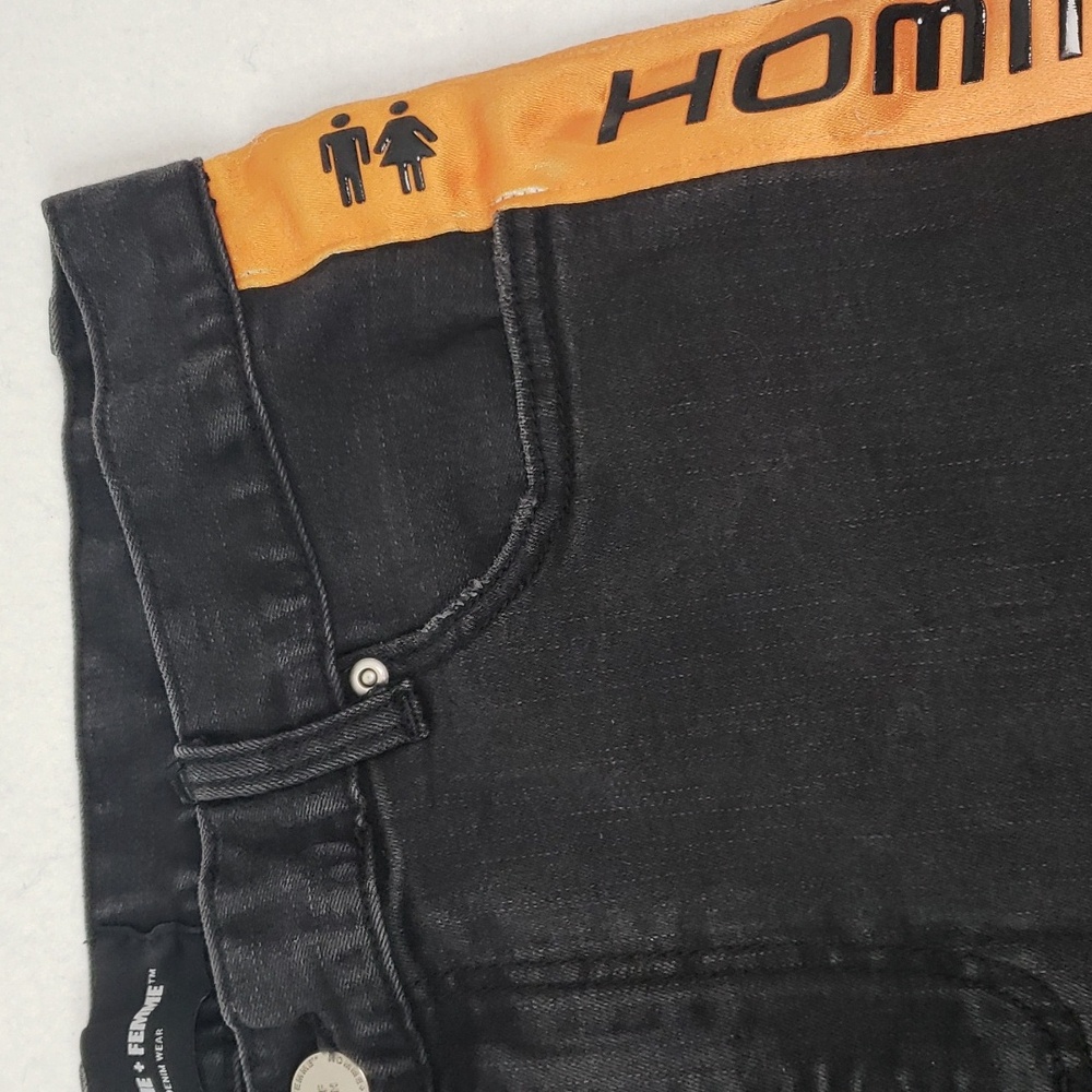 Homme + Femme Slim Fit Jeans in Black - Unisex Size 36 Waist/ 30 Inseam - Picture 7 of 12